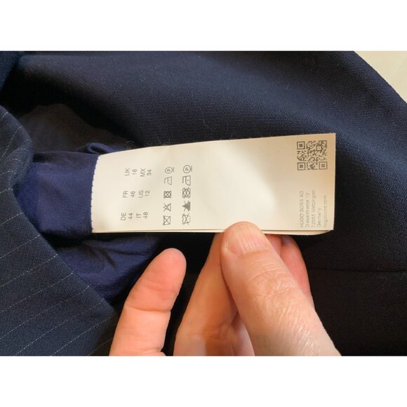Hugo Boss Jadela1 Navy Blue & Thin Gray Pinstripe Button-Up Jacket, Size 12 - Picture 10 of 11